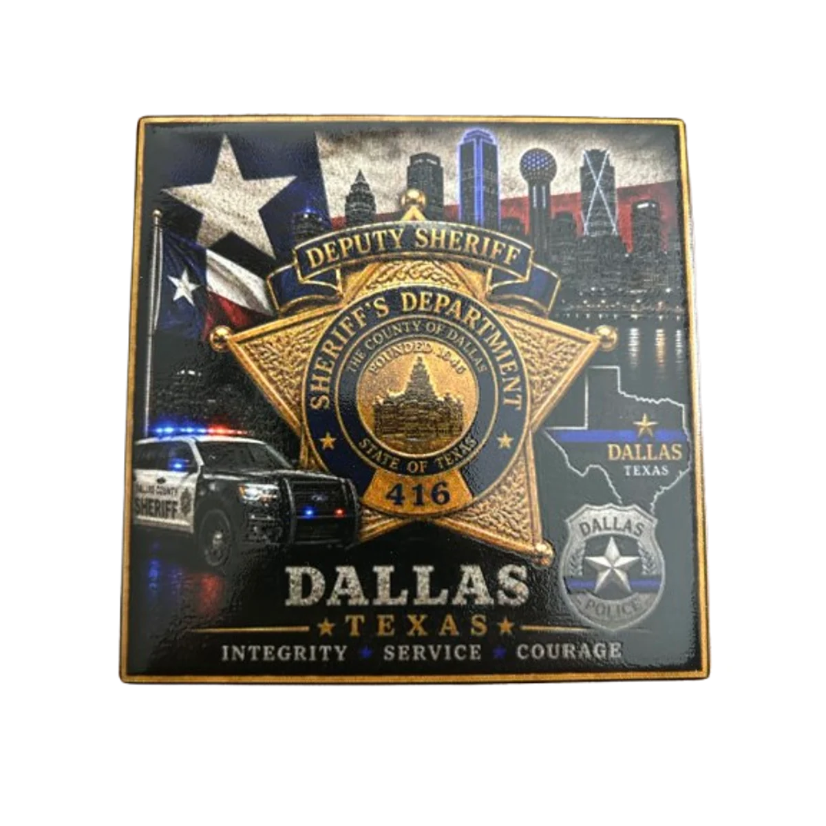 Custom UV Printed Ceramic Coaster — Law Enforcement